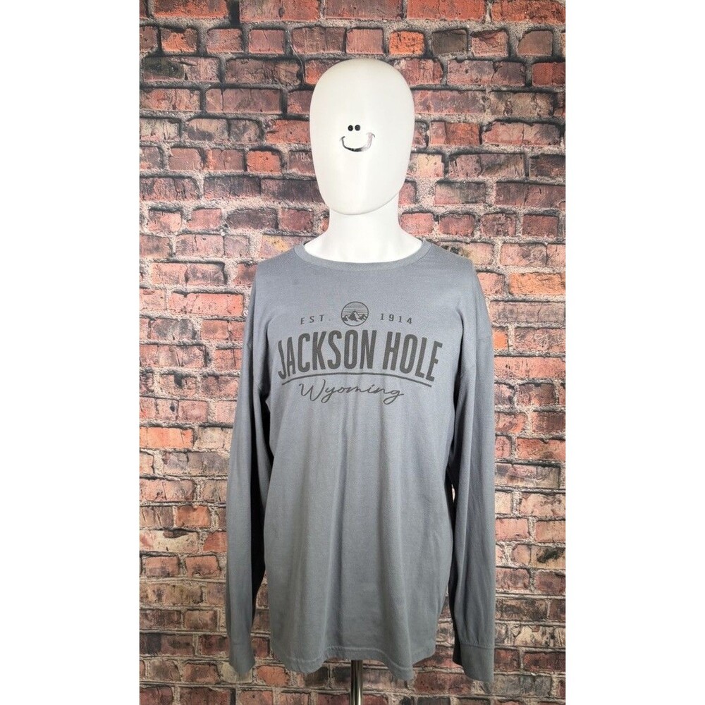 Momentum Jackson Hole Wyoming Graphic Gray Crew Neck Long Sleeve T-Shirt 2XL